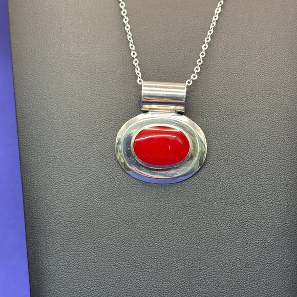 Sterling Silver Red Pendant on Silver-Plated Chain - Picture 12 of 14